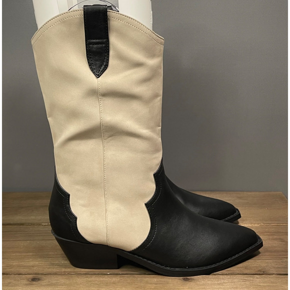 Dolce Vita Shoes - Dolce Vita Women's Korbella Western Boots Size 9 Cream Black Cowboy Mid Calf